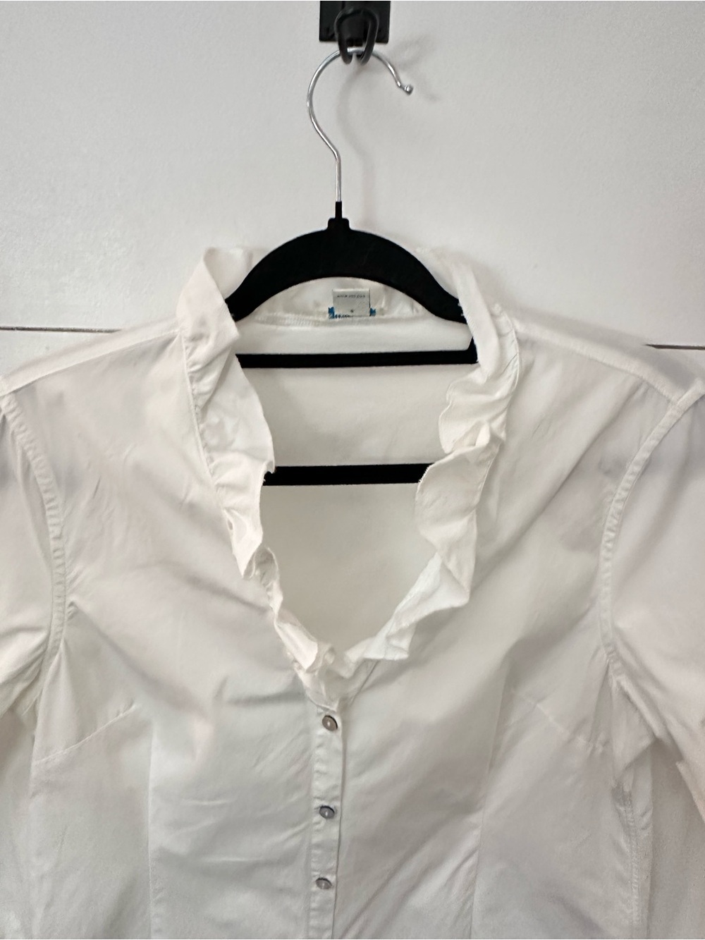 Sundance M white ruffle neck wrist button 100% cotton V neck blouse boho chic - Picture 9 of 14